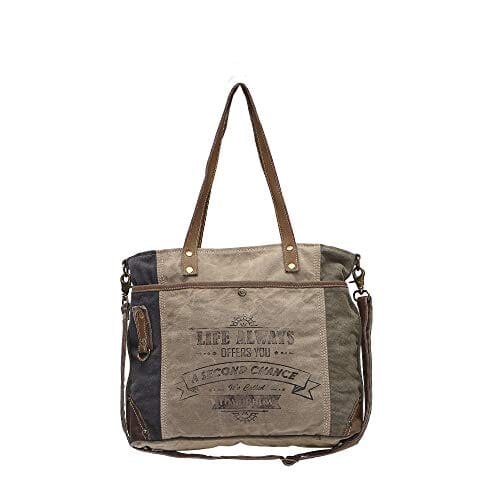 Myra Bags Life Always Upcycled Canvas Shoulder Bag S-0948, Tan 
